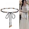 Women's Boho Beaded Waist Belt Handmade Woven String Wood Beads Adjustable Magnetic Suction Buckle Belt for Dresses Casual