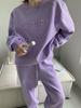Purple Women’s Casual Running Sportswear Set - 2025 Spring/Autumn Fashion: Loose Sweatshirt & Long Pants Two-Piece.