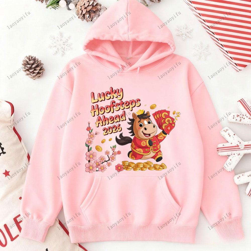 Happy Chinese New Year 2026 Year of The Horse New Year Graphic Men Hoodies Street Fashion Pullover Tracksuit Essentials Hoodie