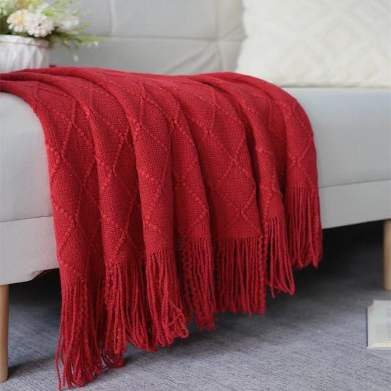 Nordic Knit Throw Blanket Sofa Bed Office Cozy Winter Warm Acrylic Shawl With Fringe