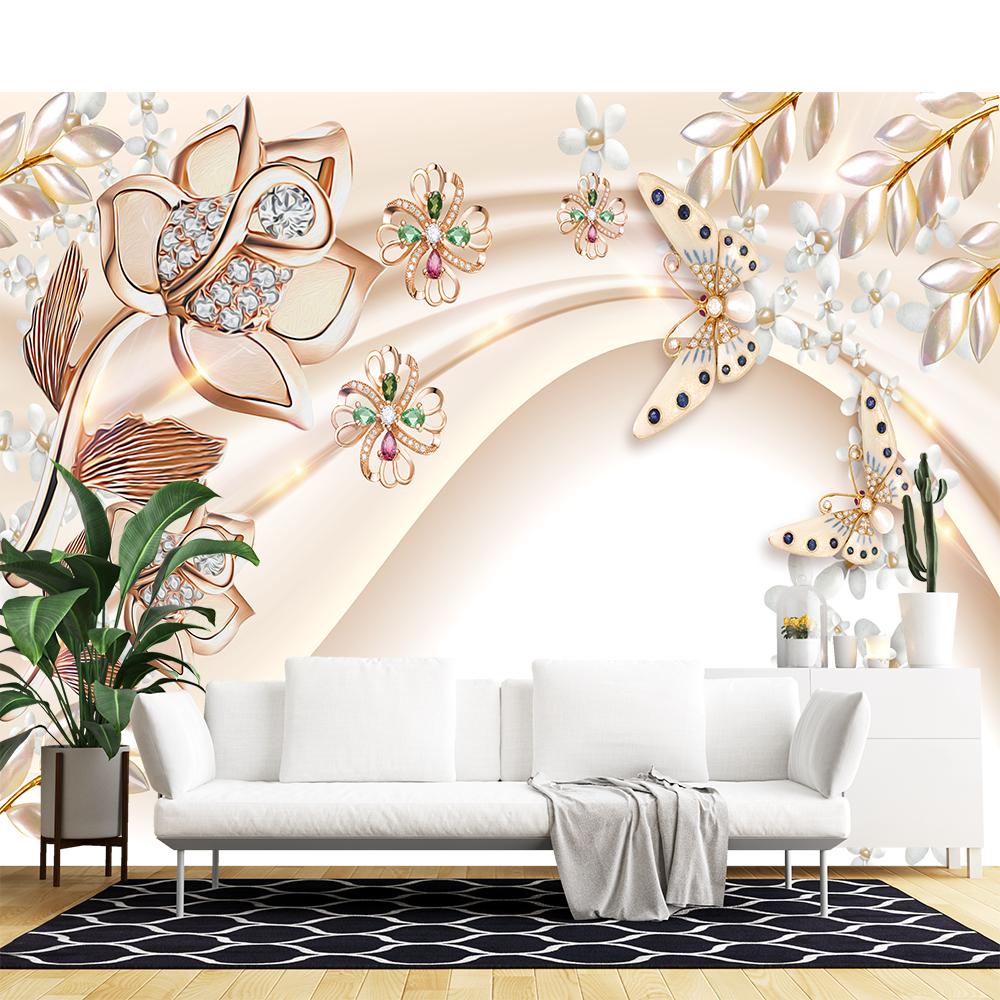 Flower Mural For Walls 3d Jewelry Diamond Flowers Embossed Wallpaper Living Room Bedroom Wall Murals