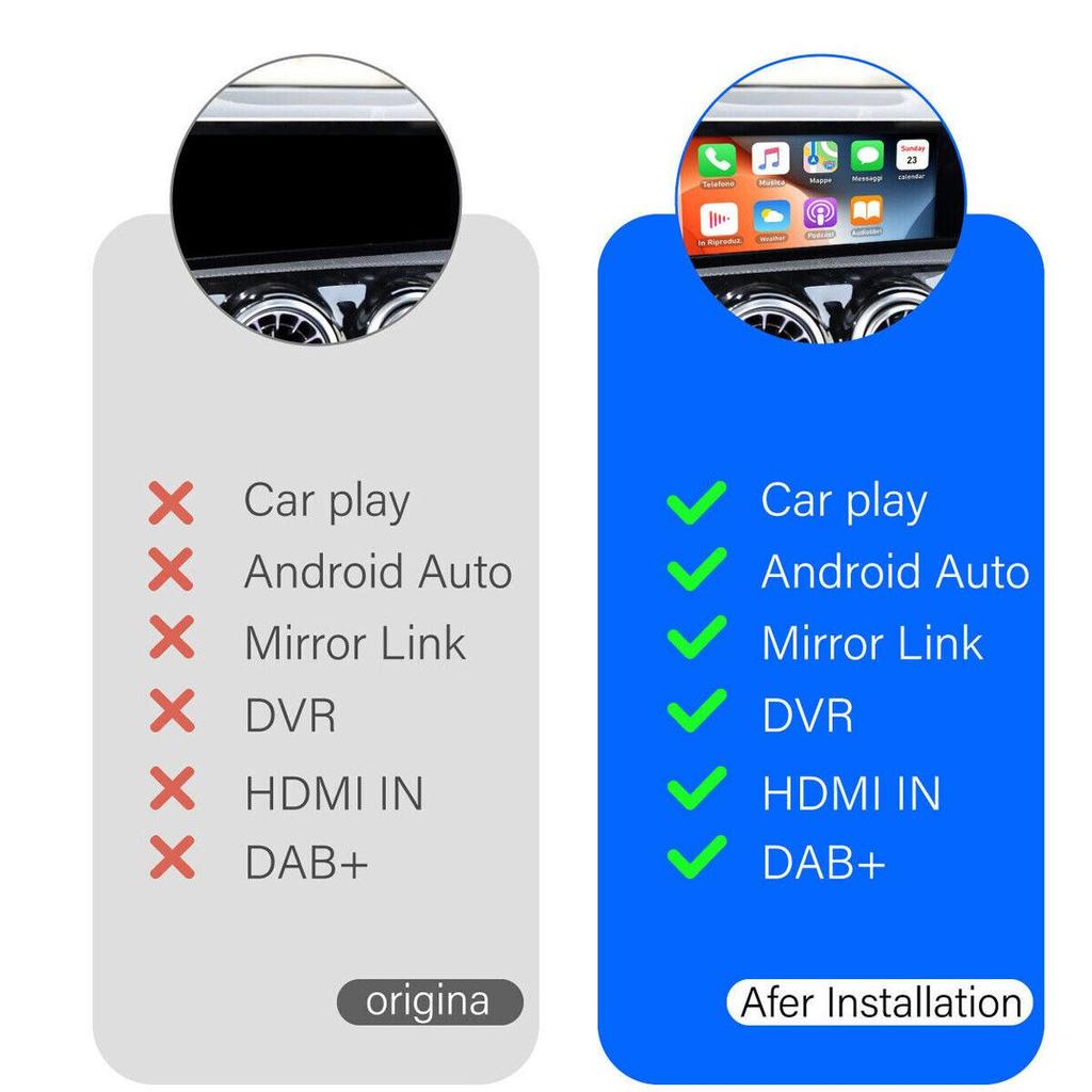 Sinairyu Wireless CarPlay Android Auto DAB DVR HDMI  Mirror-Link Compatible For Mercedes Benz A B V GLA Class NTG 6.0 System