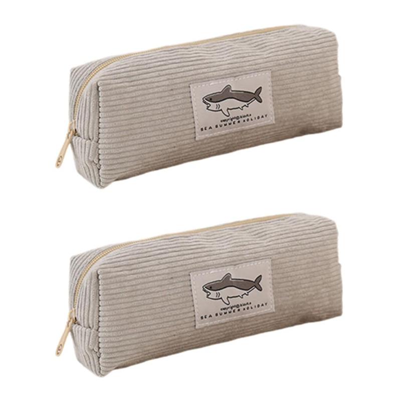 1/2pcs Cute Shark Pencil Case Unisex Korean Style Dirty Corduroy Resistant Storage Bag Girls School Student Supplies Stationery