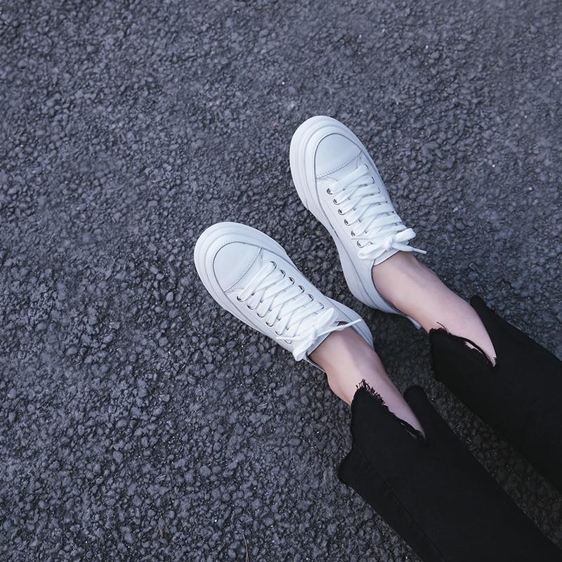 Genuine Leather Shoes Spring Autumn Cow Leather Flat Bottom Loafers White Shoes Ladie Sneakers Vulcanized Shoes