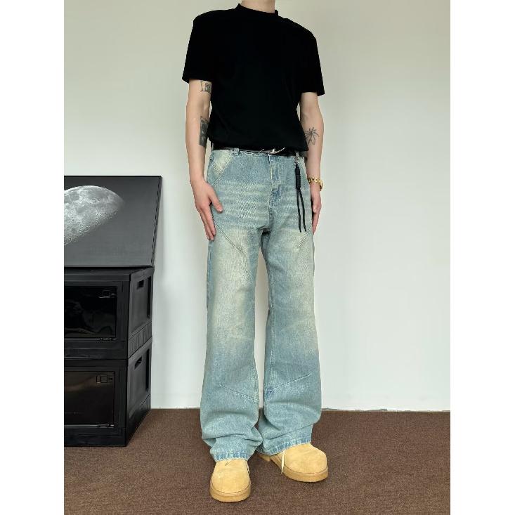 Autumn And Winter New American High Street Washed Light Colored Jeans For Men And Women Straight Leg Slightly Flared Loose Wide Leg Pants
