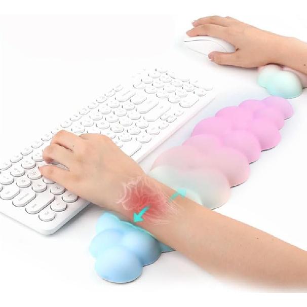17 in Cloud Keyboard Wrist Rest, 3Pcs Mouse Pad Wrist Support Set with Ergonomic Memory Foam, Coaster Anti-Slip Base, Palm for Home Office Laptop