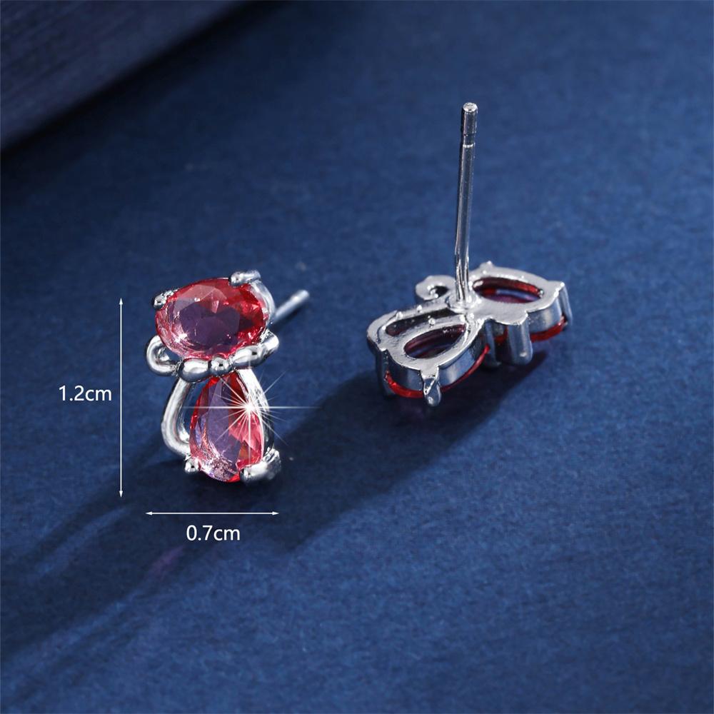 Rainbow Zircon Cute Green Small Cat Stud Earrings For Women Gold Silver Animal Ear Studs Wedding Jewelry Mother's Day Gift