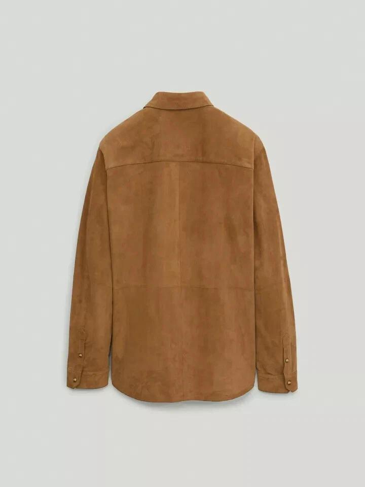 Men's Brown Soft Suede Lambskin Leather Shirt Handmade Stylish Casual Party Fashion Designer