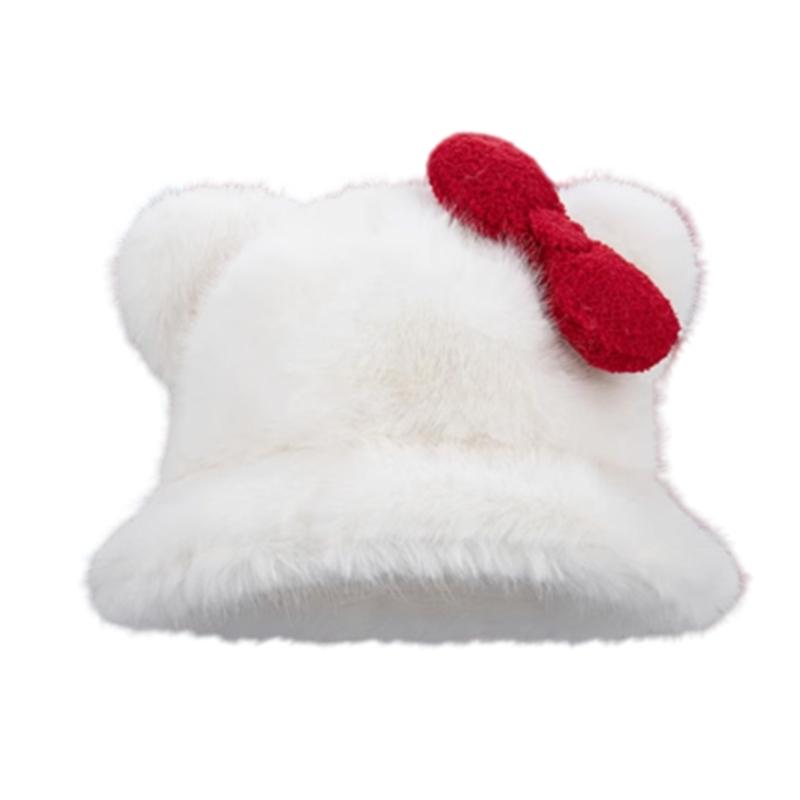 Furry Cats Ear Bucket Hat Plush Warm Winter Bucket Hat Plush Fisherman Hat For Women Girl Winter Outdoor Activity белый