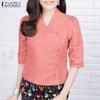ZANZEA Women Summer V-Neck Solid Color Half Sleeve Blouse