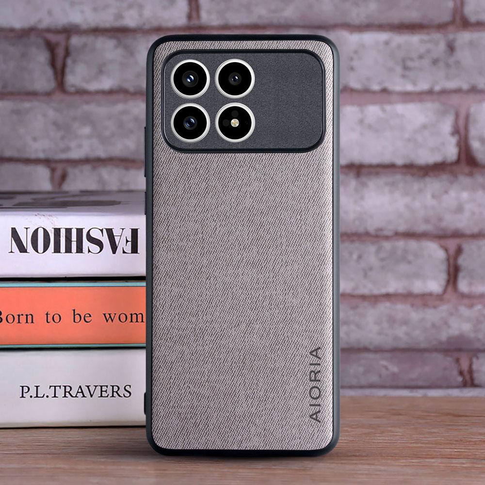 

Case for poco F8 pro ultra Leather Fashion Soft TPU Master Hard Textile Leather Fashion Phone Cover for poco F8 pro Case funda for Poco F8 Pro светло-серый