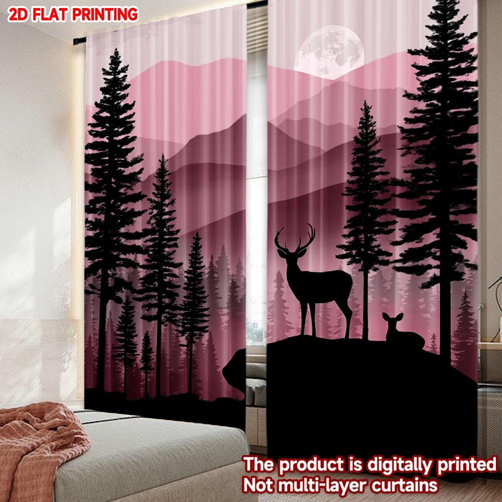 2D flat printing 2pcs Happy Valentine's Day Party Curtain Night elk Digital Printed Polyester Drapes Party Decorations for
