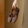 Krazing Pot Piele de Oaie Suedeză Vară Mărimea 40 păr de cal leopard mary janes Tocuri Joase vârf rotund Balerini eleganți decupați