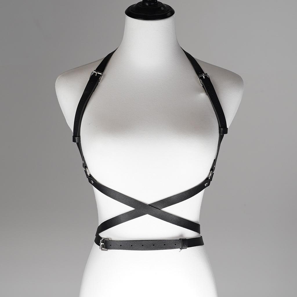 Leather Chest Harness Bra for Women Daily Outfit Adjustable Strap Body Harness Non-Lingerie Fashion Accessory