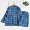 Japanese Spring and Autumn Men Pure Cotton Plaid Lapel Placket Loose Casual Pajamas Full Cotton Thin Section Homewear Suit