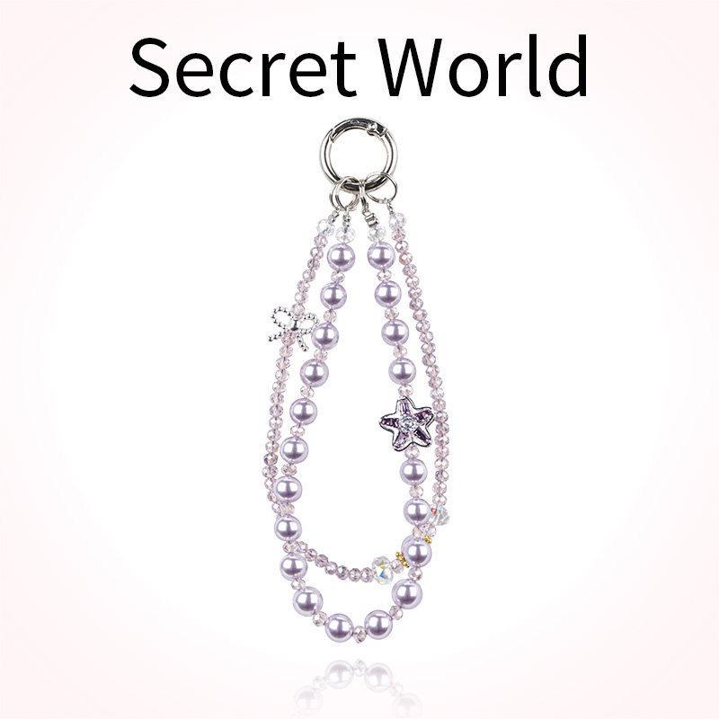 Fashionable Pearl Crystal Mobile Phone Chain Star Beaded Double Strand Crystal Lanyard Short Wrist Hand-held Hanging Accessory 1
