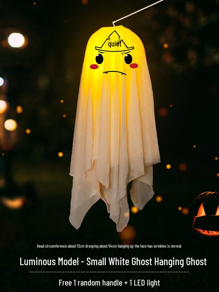 Halloween Ghost Pumpkin Lantern Pendant - Luminous Hanging Decoration for Spooky Indoor Scenes.