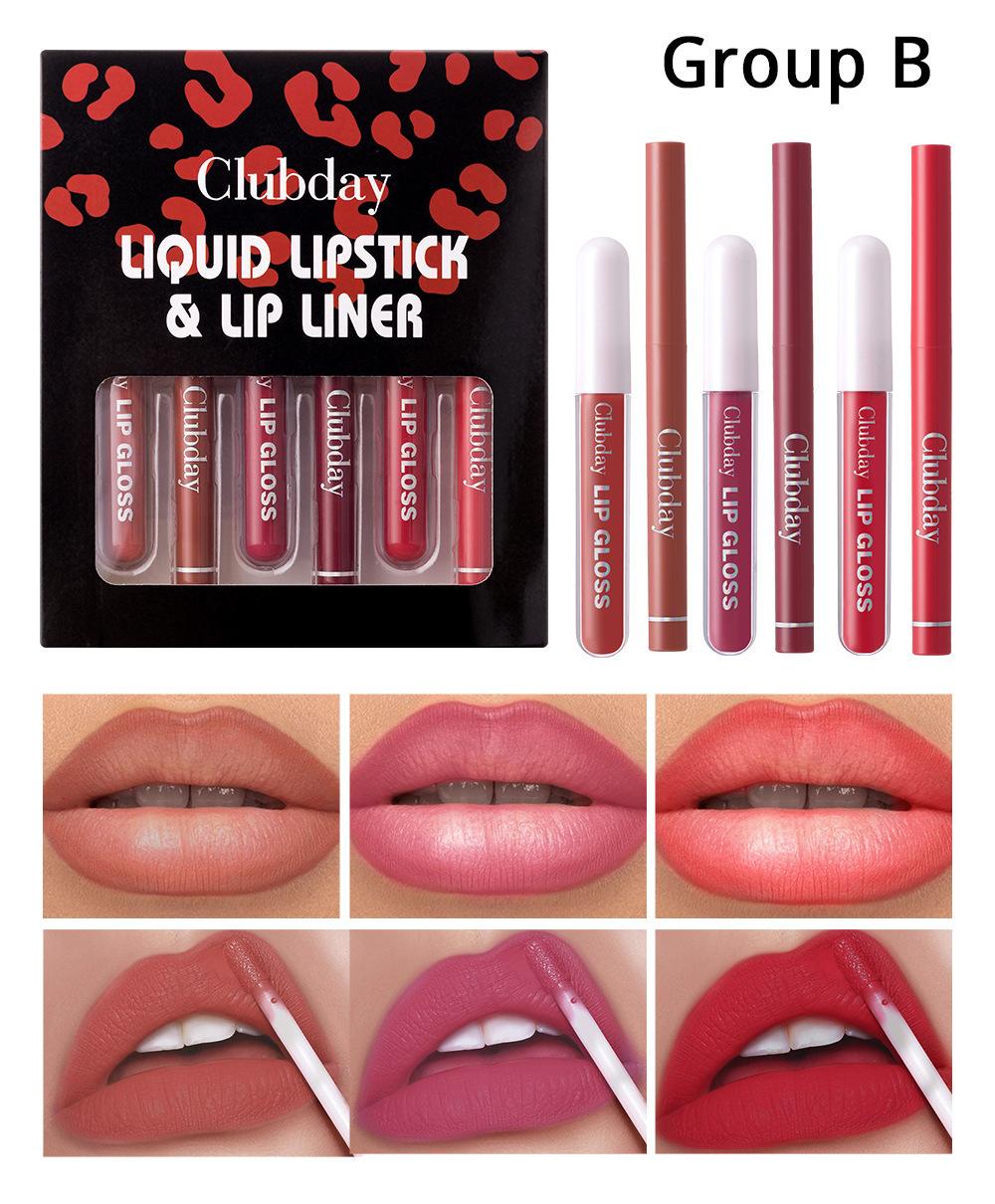 

Clubday 1+1 Комбинированный набор Velvet Lip Gloss Outliner Lip Pen Стойкая водостойкая потовая бесцветная губная помада Nude Matte Жидкая помада для губ Макияж для губ B
