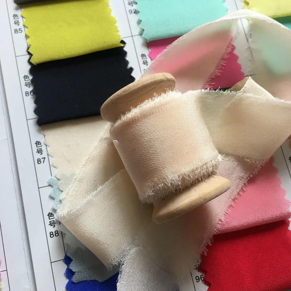 Prawdziwa Czysta Jedwabna Wstążka Haft Satynowa Bawełna Surowe Brzegi do Rękodzieła Wesele Przyjęcie Bukiet Ślubny Zaproszenia Rustykalny Styl