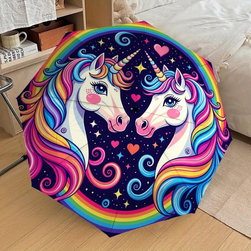 1 Stück Einhorn Regenbogen Fantasy Kunstwerk Regenschirm mit Kunststoffgriff,Geeignet für Alle Jahreszeiten Zuhause Reise Outdoor RegenschirmDD1807