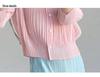 Miyake 2026 Elegant V-Neck Pleated Slim Fit Shirt for Women