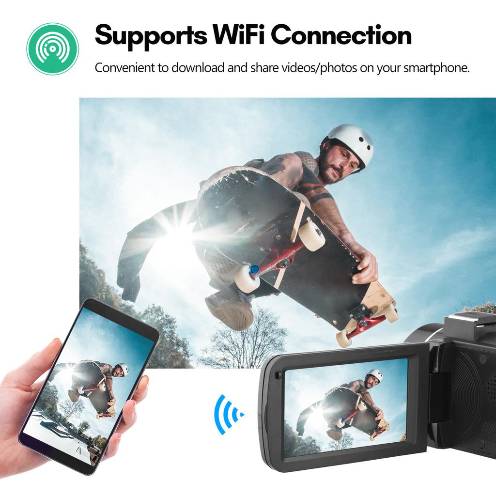 4K Digital Video Camera WiFi Camcorder DV Recorder 56MP 18X Digital Zoom 3.0 Inch IPS Touchscreen Supports Face