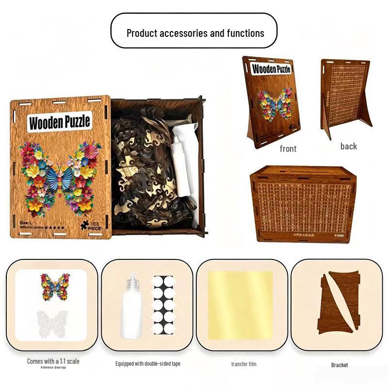 HOOLOOG Wooden Butterfly Flower Irregular Jigsaw Puzzle & Money Box