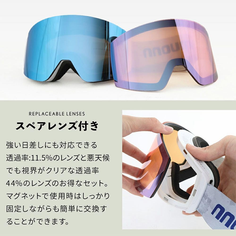 NNOUM Ski Goggles for Men and with Spare Asian Steel Size Compatible with Eyeglasses and Includes Storage Pouch Women, Anti-Fog, Lenses, Fit, Gray, F,
