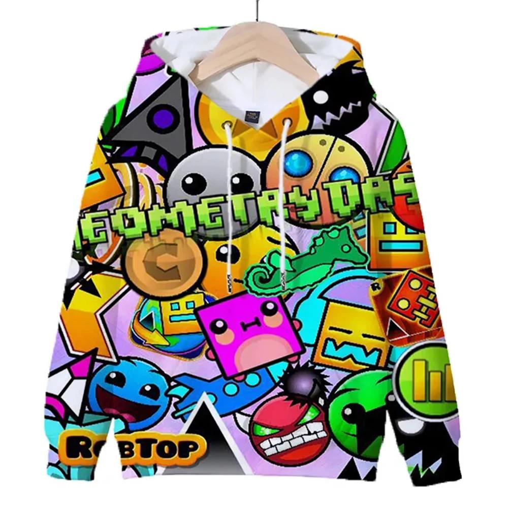 Children Boys Girls Hoodie Tops Kids Geometry Dash Hoodies 3D Printed Cartoon Game Fashion Outdoor Sweatshirts Casual Pullovers