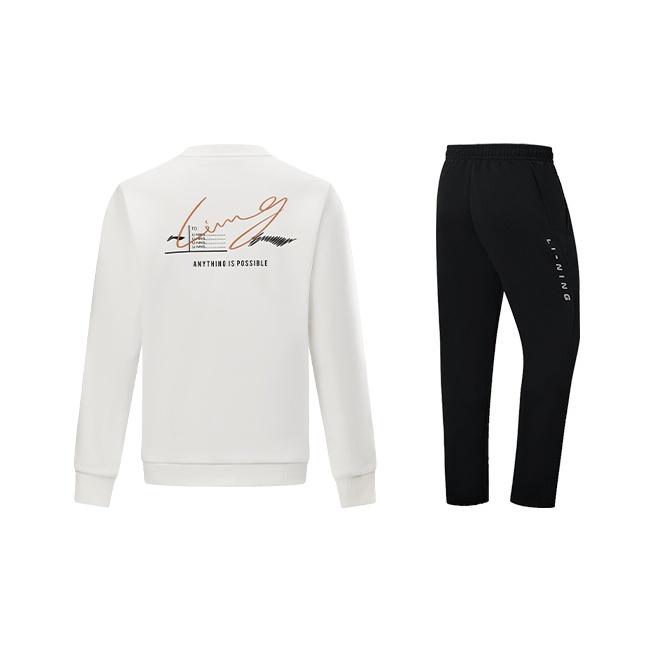 

Li Ning Толстовка флисовая с креативным принтом, с круглым вырезом, тяжелая, пуловер, прямая, простая, удобная, прочная, повседневный спортивный костюм AWDUG77-2+AKLT243-1 XXL