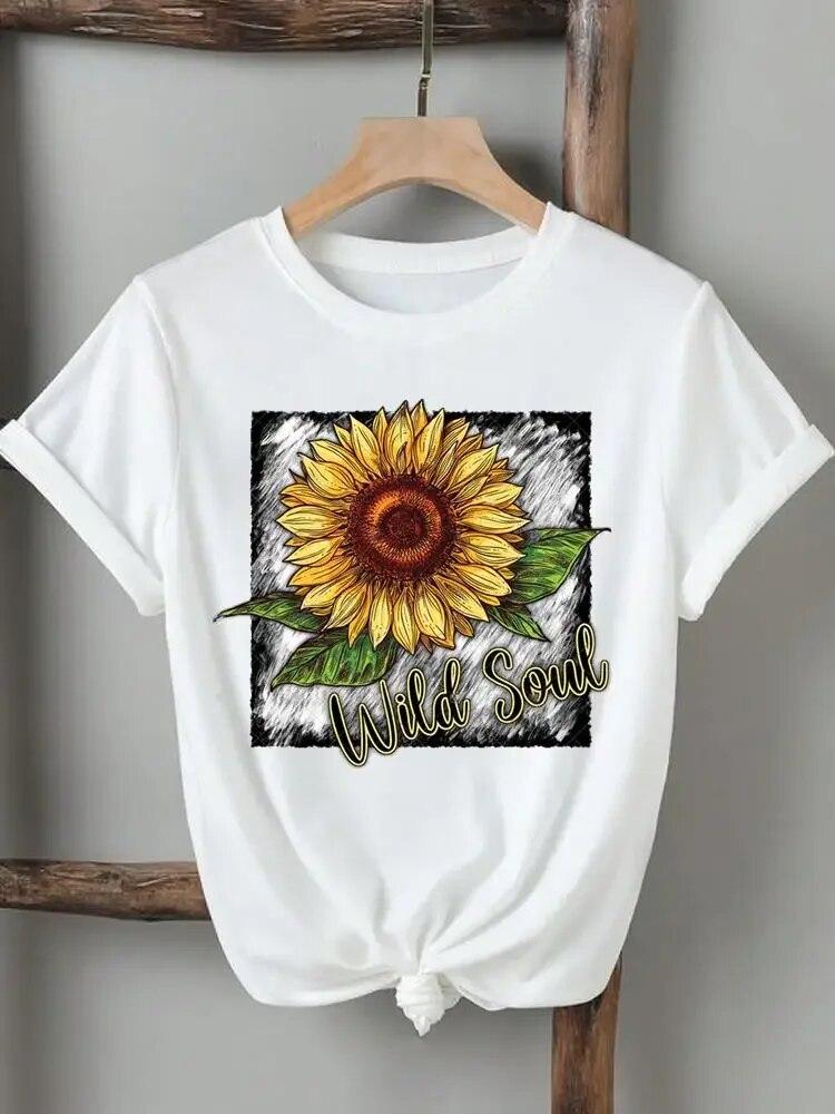 Women Lady Tshirts Printed Fashion Casual Tee Flower Wing Butterfly 90s Short Sleeve Graphic T Top Clothing Printing T-Shirt Unisex