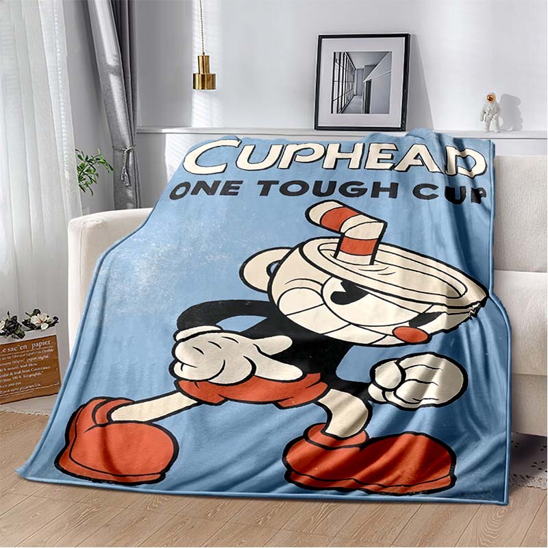 Cuphead & Mugman Flannel Blanket, Soft Warm Throw with Classic Game Print, Cozy Bedding for Retro Game Fans 80cm x 120cm