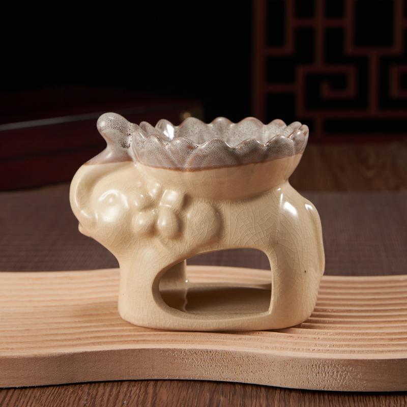 Ceramic Ice Cracking Lotus Incense Burner Elephant Shape Aromatherapy Essential Oil Aromatic Wax Diffuser Censer Home Decoration
