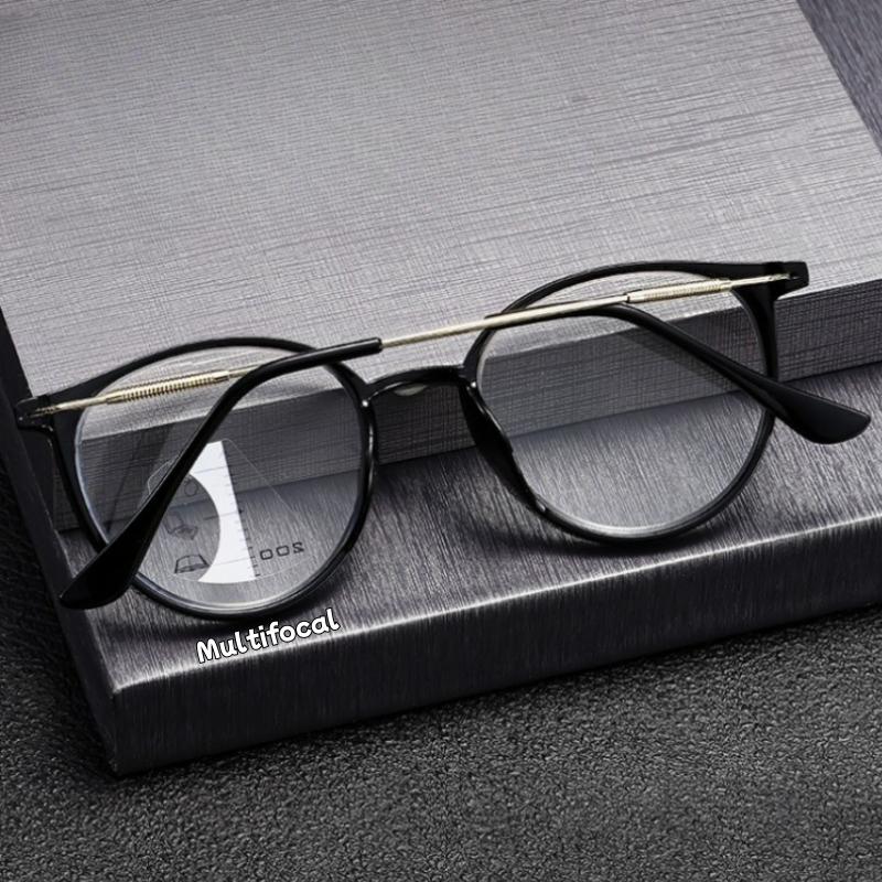 Multi-Focal Progressive Reading Glasses Retro Large Frame Fashion Anti-Blue Light Myopia And Hyperopia Presbyopia Glasses