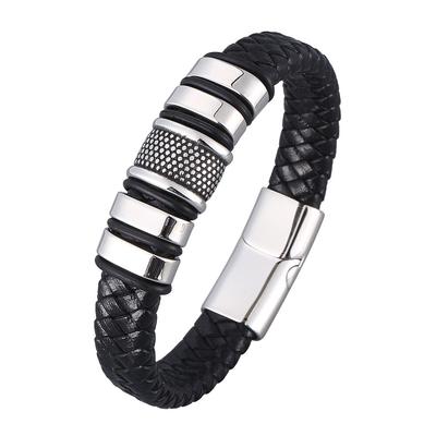 Fashion Jewelry Genuine Leather Bracelet Men Stainless Steel Clasp Handmade Man Charm Bangles