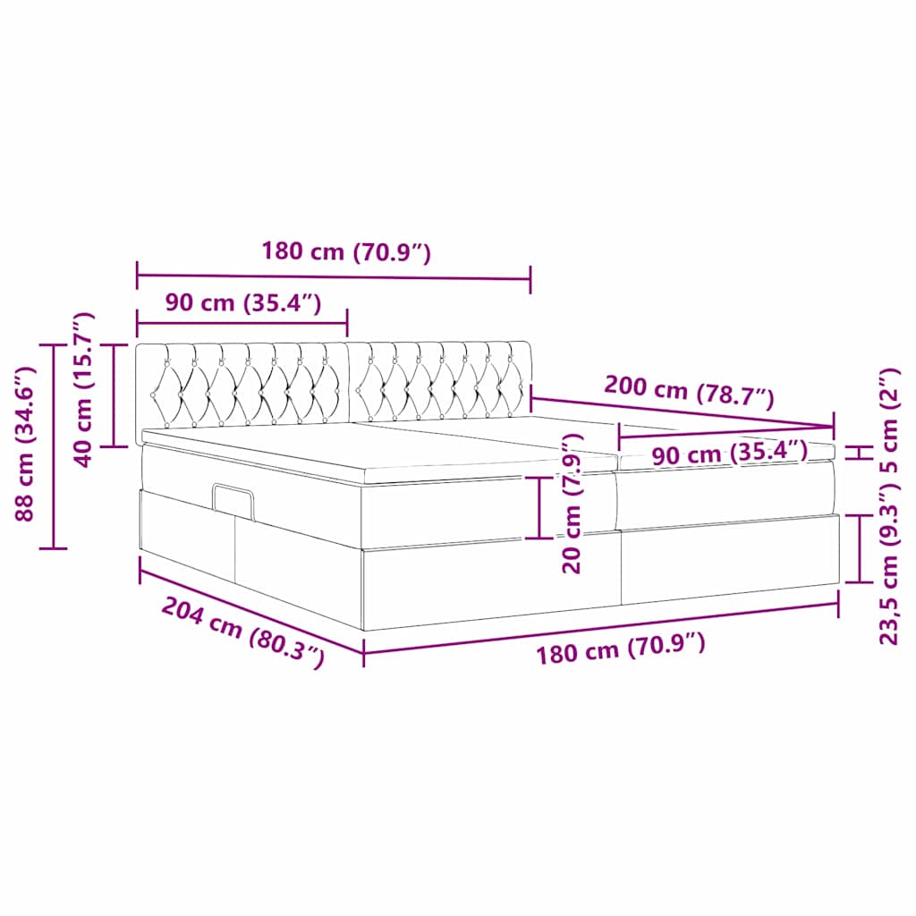 LED Storage Bed with Mattress Taupe 180 x 200 cm Fabric