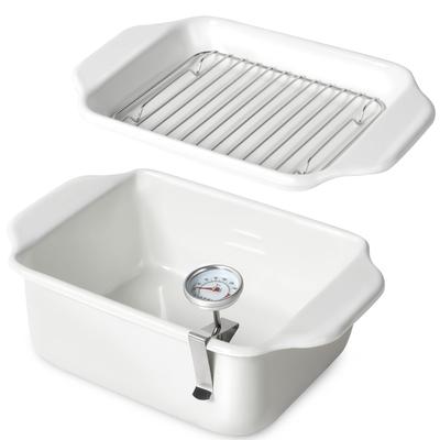 atRise Enamel Tempura Square Makes Deep Frying Spouts On Four Easy Oil and Container Included Pot, Shape, Easier, Corners, Disposal, Thermometer,