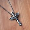 Vintage Wings Cross Pendant Necklace For Men Women Copper Color Stainless Steel Neck Chain Hip Hop Punk Jewelry Halloween Gifts