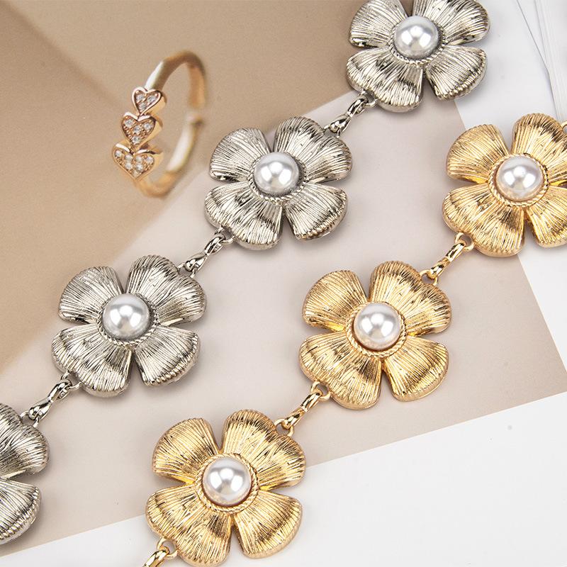 French Little Flavor Pearl Camellia Metal Decorative Waist Chain Women's Dress Sweet Accessories High-end Bands