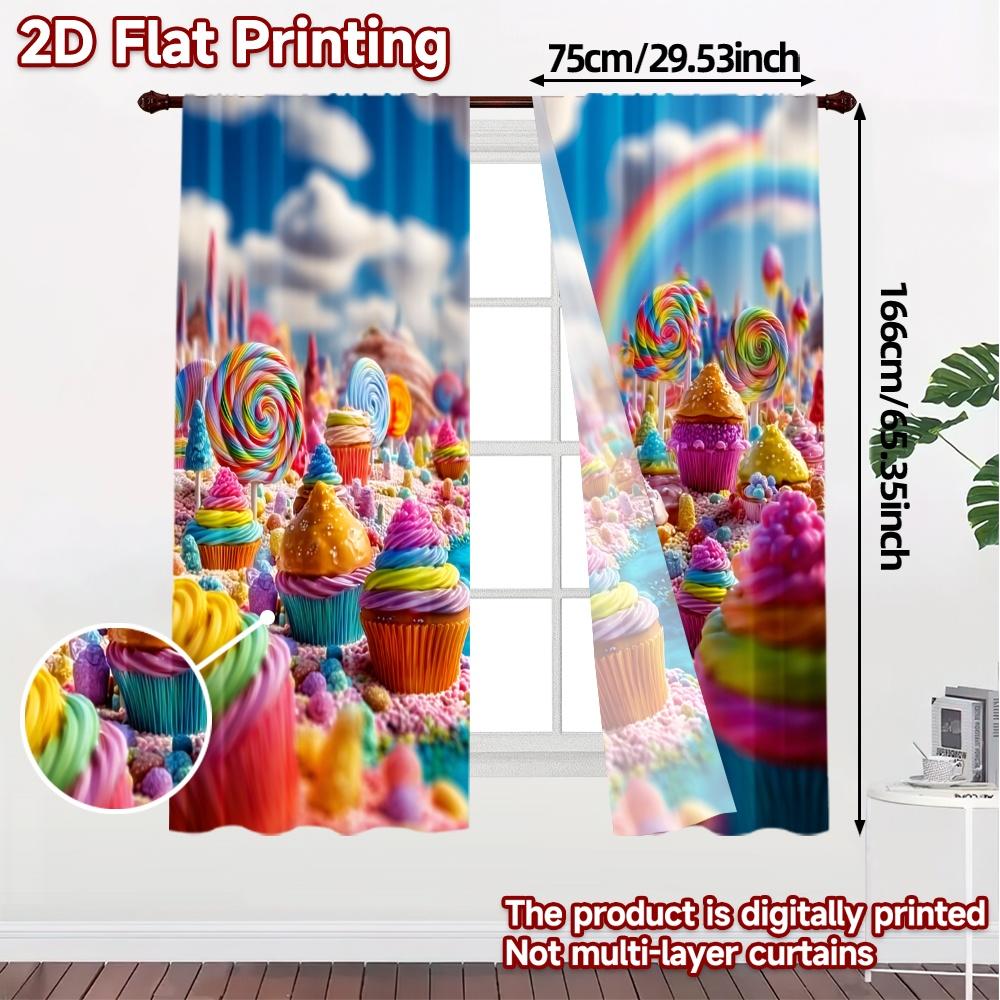 2pcs   2D FLAT PRINTING Curtains (Without Rod) Candy Paradise Modern Minimalist Curtains Versatile Polyester Curtains Thermal