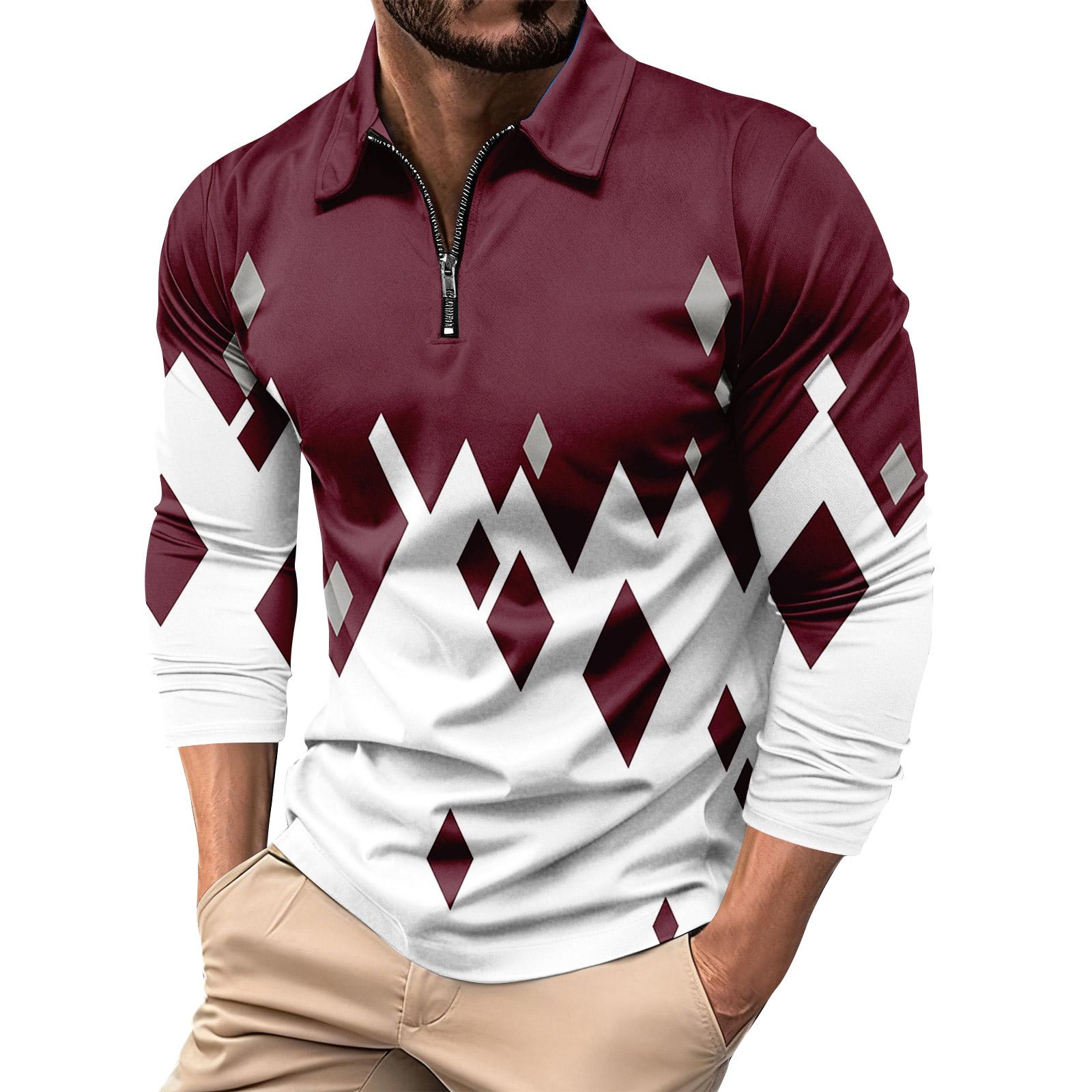 

Men s Printed Collared 1/4 Zipper Long Sleeve Casual Sports Top XXL винний