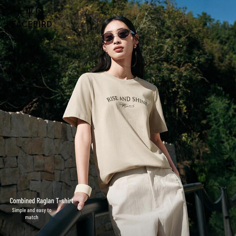 PEACEBIRD Women s Letter Print Short Sleeve Casual T-Shirt M