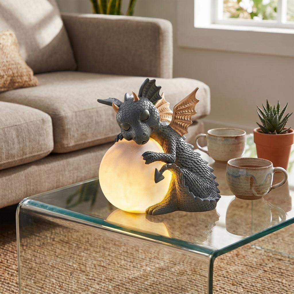 Holding Ball Resin Figurine Lamp, Battery Operated LED Decorative Light for Home Shelf Bedroom Desk
