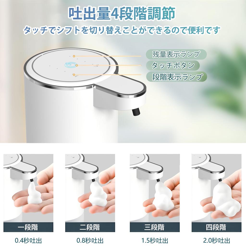 Automatic Soap Dispenser for Hand Soap, 4-Stage Foam Dispensing, 400ml, Wall-Mounted, Touchless, IPX5 Waterproof, Quiet Operation, Fine Foam, Recharge