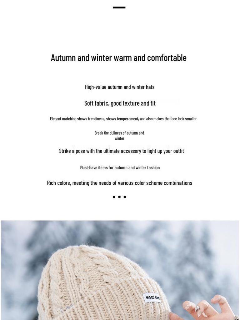 Korean-Style Versatile Loose Knit Beanie for Women - Windproof, Warm Ear Protection, Large Head Circumference, Slim-Face Design for Autumn and Winter.