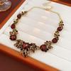 Pre-Owned Floral Geometric Rhinestone Jewelry Set with Clavicle Necklace & Earrings In Turquoise and Pearl Tones