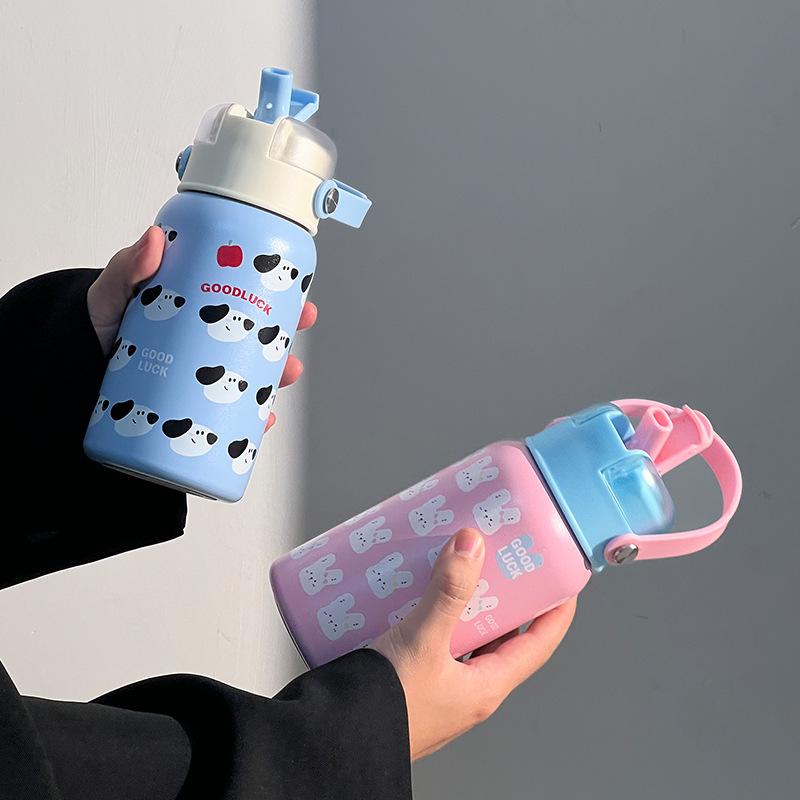 New Double Drink Thermos Cup Mug Stylish Childrens Water Mug Stainless Water Cup Handle Big Cap Cup Durable Durable
