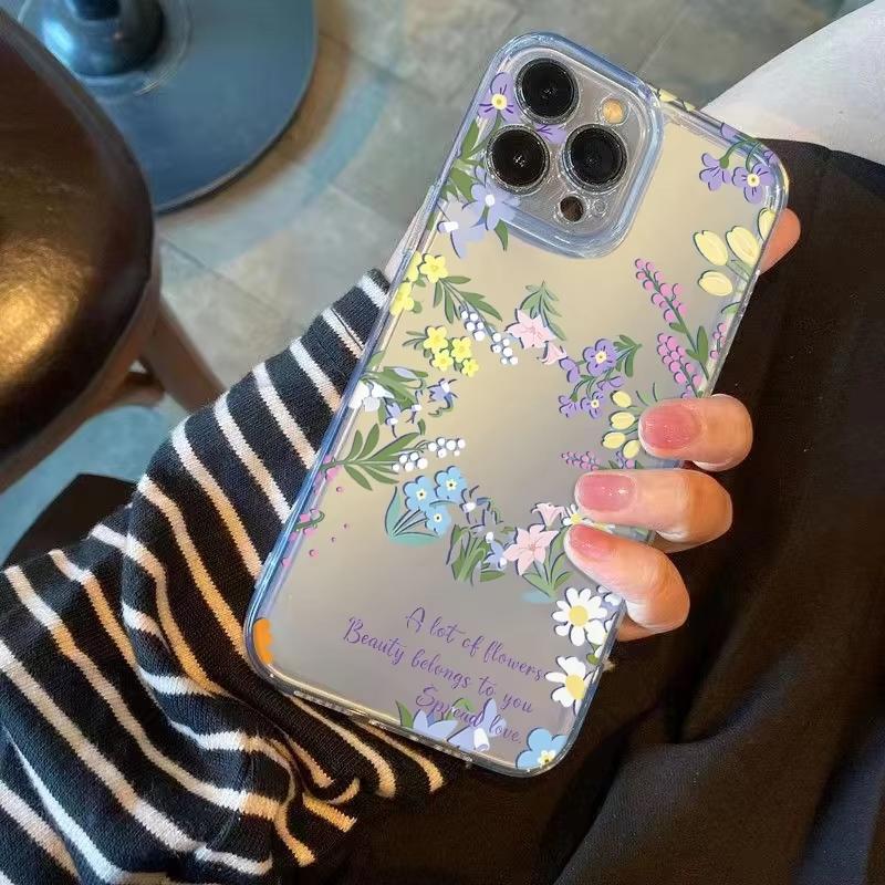Coque de téléphone avec impression de fleurs pastel cristallines pour iPhone 17 17E 16 Pro Max 15 14 13 12 11 17 Air 16E Plus Housse légère et fine