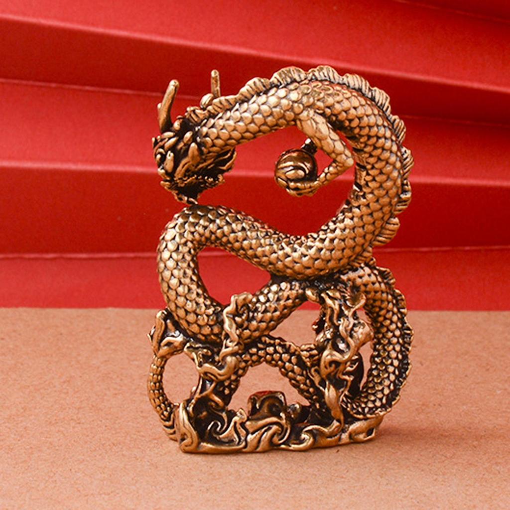 Brass Dragon Figurine Animal Figurine Holding Bead Crafts Wedding Gift Art Decor for Book Shelf Cabinet Hotel Tabletop Home