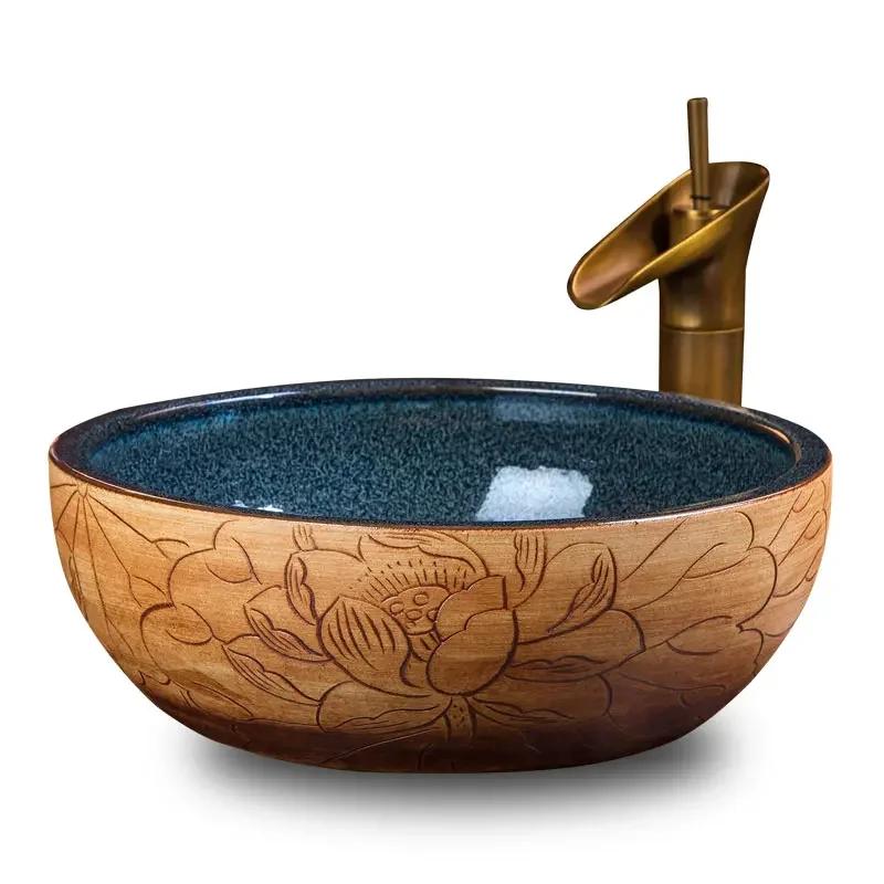 Chinese Blue And White Antique Basin ceramic Wash Basin bathroom Washbasin Hand Painted Vessel Sink bathroom sinks